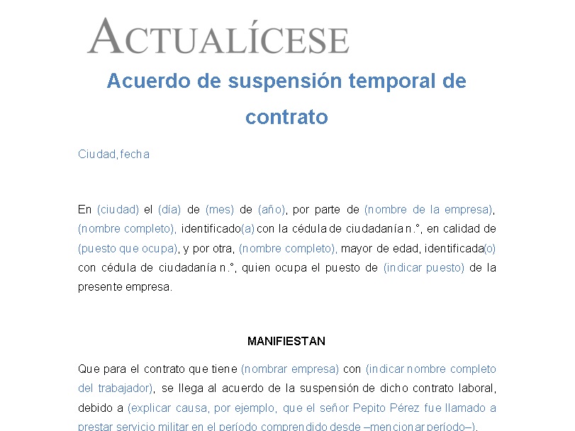 Carta de suspensión de contrato de trabajo: Guía y ejemplos 1 carta de suspension de contrato de trabajo guia y ejemplos